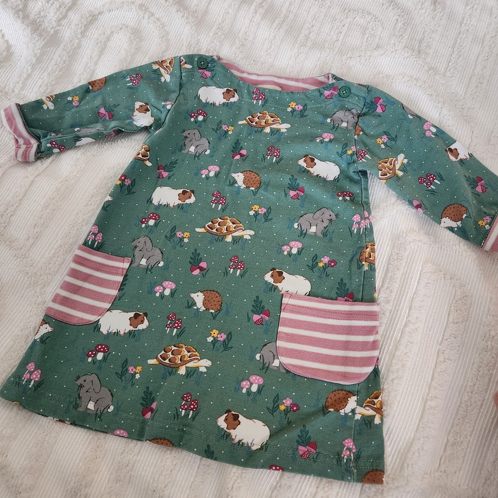 JoJo Maman Bébé Fall Animals Bunny Mushrooms Turtle Striped Baby Dress 18-24m